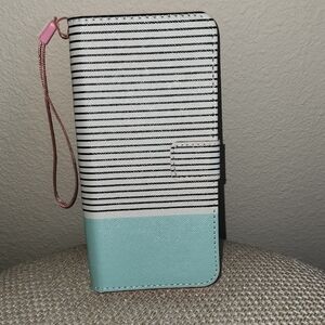 Black and White Striped Phone Case with Stylish Closure